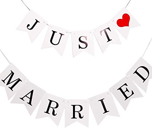 Just Married Girlande Vintage Rustikal Wimpelkette Banner mit Seil Hochzeitsgirlande als Deko für Hochzeit Fest Party Brautdusche Junggesellinnenabschied oder Foto Photo Booth Fotografie