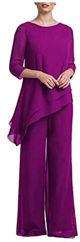 2 piezas de gasa para madre de la novia, vestido de noche, traje de mujer, ropa casual, fucsia, 48