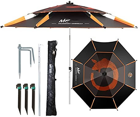 Refue Tragbarer Strandschirm, Anglerschirm Rund UV Sonnenschutz Windsicherung W/Sand Anker 200cm/220cm/240cm/260cm Große schwarz (Size : 200cm/6.5ft)