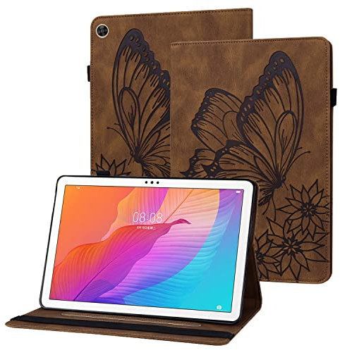 Rostsant Huawei Matepad T 10 / T 10s Hülle Geprägter Schmetterling PU Leder Case Brieftasche Stifthalter Tablet Schutzhülle für Huawei Matepad T10 9.7 Zoll/Matepad T10s 10.1 Zoll - Braun