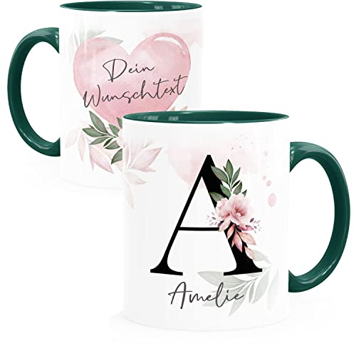 SpecialMe® Kaffee-Tasse mit Buchstabe Initiale Monogramm personalisiert mit Namen Wunschtext persönliche Geschenke inner-grün Keramik-Tasse