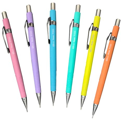 Pentel P200 Series Druckbleistifte aus der Reihe Pastell, 0,5 mm, 12 Stück, verschiedene Schaftfarben (2 blau, 2 grün, 2 rosa, 2 lila, 2 orange, 2 gelb)