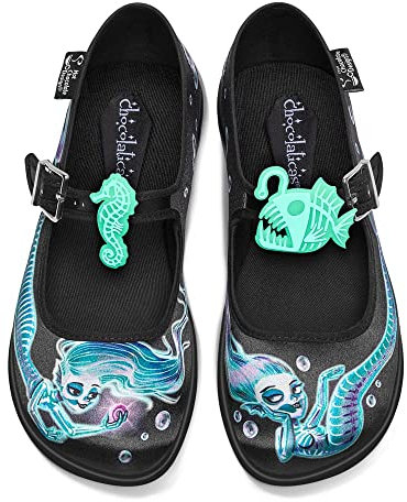 Hot Chocolate Design Chocolaticas Funky Canvas Damen Mary Jane Flache Schuhe, Phantom Mermaids, 38 EU