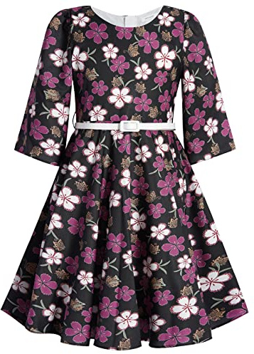 BONNY BILLY Vestido Niña Fiesta Boda Ceremonia Estampado Floral Vintage con Cinturón