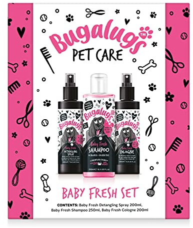 Bugalugs Spa Gift Set For Dogs With Shampoo, Detangle Spray & Cologne, Dog Birthday, Dog Birthday Present, Gifts For Women, Gifts For Men, For Her, Gifts For Him (Baby Fresh)