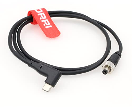 DRRI Locking 5.5 X2.1mm DC to Right angle USB-C PD Fast Charging 12V Power Cable for Atomos Ninja V Monitor/Zwo ASI Cooled Cameras