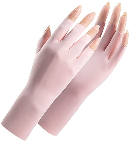 HilyBony Sunblock fingerlose Handschuhe Cool Ice Silk UV-Schutz Fahrhandschuhe Sommer Outdoor Handschuhe für Damen Mädchen, rose, Einheitsgröße