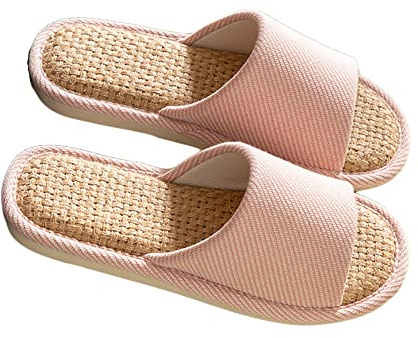AioTio Slipper di lino Pantofole da Interno Traspirante e confortevole Scarpe da Casa(Rosa, 36/37 EU)
