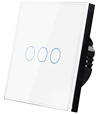 Touch Lichtschalter,gehärtete Glasscheibe mit LED-Hintergrundbeleuchtung,LED Lampe Wandschalter Glas Schalter,Geben Sie 86 ein Geeignet für Zimmer Bad Wohnzimmer (Weiß dreifach)