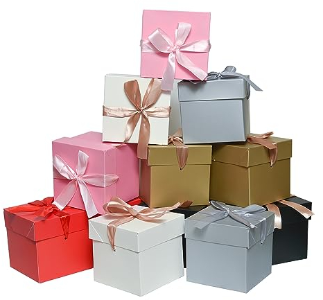 GP SUP 12 Stück gemischte Farben Geschenkboxen mit Deckel, 6 farbige quadratische Boxen sind perfekt für Geschenke, Geburtstag, Brautjungfer, Hochzeit, Valentinstag, Weihnachten, Party (mehrfarbig,