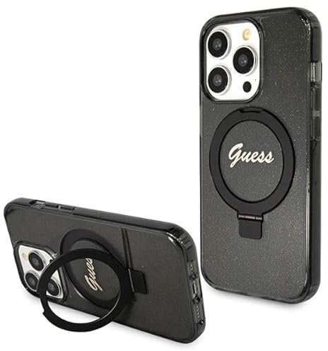 CG MobileGuess GUHMP14XHRSGSK Hülle für iPhone 14 Pro Max 6.7 Schwarz hardcase Ring Stand Script Glitter
