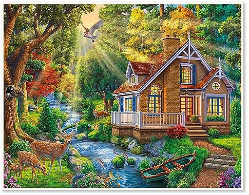 DCIDBEI 50x40CM 5D Diamond Painting Landschaft Natur | Diamant-Stickerei Tiere | Diamant Painting Bilder Square Haus im Wald | kreative Hobby Erwachsene | Dekoration Wohnzimmer Büro