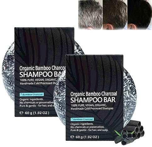 2pcs New Hair Darkening Charcoal Shampoo Bar,Reverse Grey Hair Darkening Shampoo,Mane Grey Reverse Bar,Natural Organic Bamboo Charcoal Hair Darkening Shampoo Bar,Hair Repair for All Hair Types