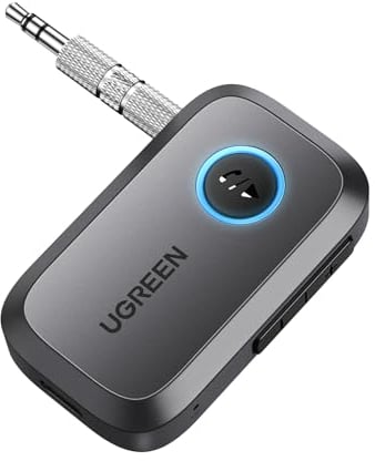 UGREEN AXU Bluetooth 5.4 Adapter for Car, Bluetooth Receiver for Home Stereo/Speaker/Wired Headphones, Bluetooth Car Receiver, Handsfree Call, Dual Device Connection, 15 Hour Playtime (Grey)