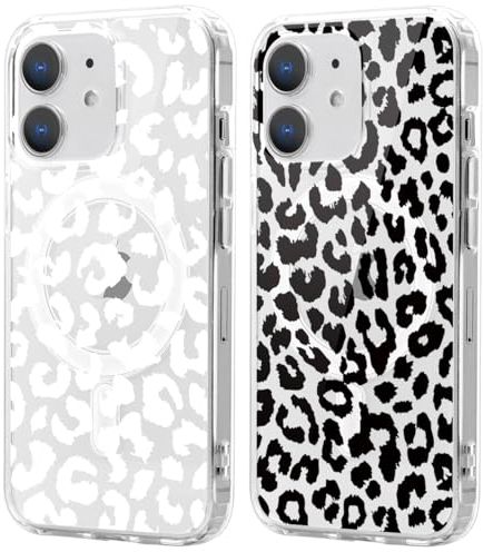 Xylota 2 Stück Magnetisch Hülle für iPhone 12/12 Pro 6.1 '' [Kompatibel mit MagSafe], Leopard Muster Mädchen Aesthetic Design Klare Handyhülle, TPU Stoßfeste Transparent Schutzhülle für iPhone 12 Pro