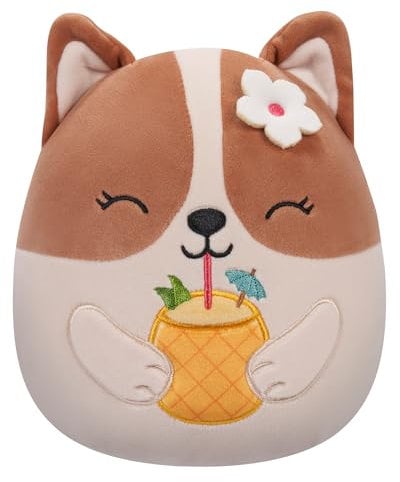 Squishmallows SQCR05393 - Regina der Corgi mit Ananasgetränk 19 cm, offizielles Jazwares Plüsch, superweiches Kuscheltier