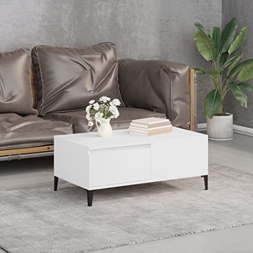 AUVYI Couchtisch mit Schublade Weiß 90x50x36,5 cm Holzwerkstoff&Metall Sofatisch Holz Sideboard Beistelltisch mit Schublade Chautschtisch Wohnzimmertisch mit Schubladen