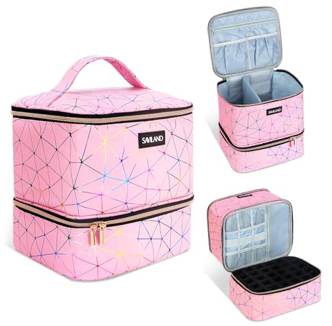 SAVILAND Nagellack Aufbewahrung Tasche: PU-Kunstleder Doppelschicht Nagellack Aufbewahrung Tragbare mit Fächern für 30 Flaschen und Nagellampe Reise Schminktasche Damen Organizer Koffer Nageldesign