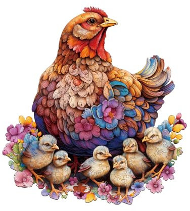 Jigfoxy Wooden Jigsaw Puzzles Age 15+ for Adults, Hens and Chicks Wooden Puzzles for Adults 250pcs, Unique Animal Shape Wood Puzzles, Birthday Gifts for Family Friend with wooden box(12.4 * 13.4in)