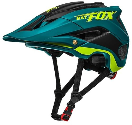BATFOX - Casco da ciclismo leggero, per mountain bike, bici da strada, traspirante, con visiera, per adulti e ragazzi, per BMX, skateboard, pattinaggio, dirt bike, taglia regolabile, verde scuro