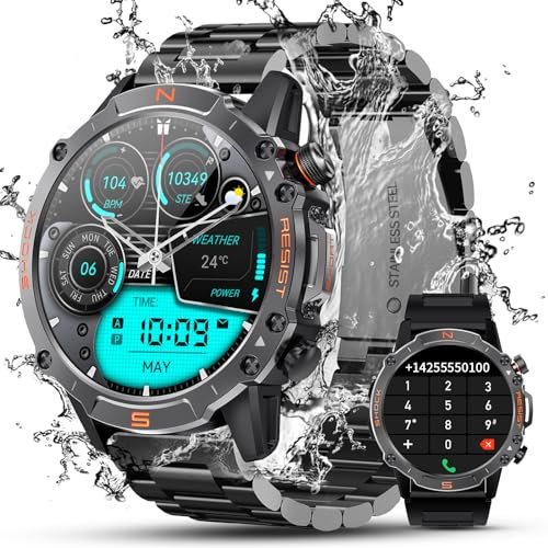 WalkerFit Montre Connectée Homme: Smart Watch Militaire Étanche avec AMOLED 1,43 (Noir)