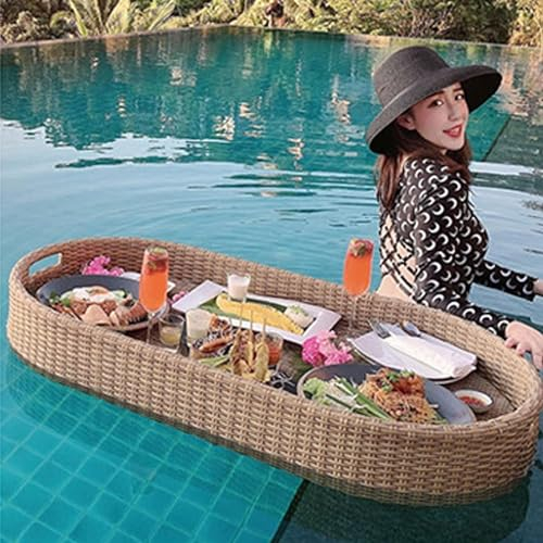 Vassoio Galleggiante per Piscina Vassoio Galleggiante, Vassoio per Colazione Galleggiante in Rattan con Manici, galleggianti per Piscina per Adulti per banchi di Sabbia, vasche termali, Feste, fotogr