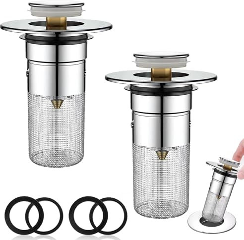 Bamyli 2 pcs Bonde Lavabo avec Filtre Amovible, 34-40mm Filtre de Drainage de Sol en Acier Inoxydable, Filtre de Vidange d'évier Pop up pour Bain Lavabo Cuisine