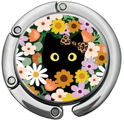 ZHENBAOLAI Foldable Purse Hook, Folding Handbag Hanger Bag Hanger Table Hook for Girls and Women(B-1P Cute Cat)