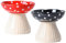 Liemuao 2 Pièces Gamelle Chat Surélevée, 300ml Gamelle Céramique en Forme de Champignons, Inclinable à 15° Bol pour Chat Anti-Vomissements Bol pour Animaux de Compagnie (Rouge+Noir)