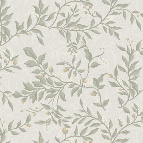 Timeet - Carta da parati autoadesiva verde con motivo a foglie per mobili, colore beige, 41 x 500 cm, impermeabile, in vinile per mobili, cucina, armadio