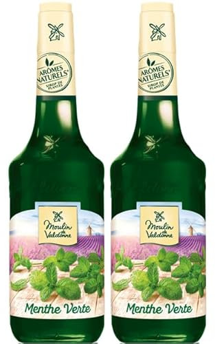Moulin de Valdonne Sirop de Menthe pour boisson rafraîchissante, cocktail avec ou sans alcool, 2 bouteilles 70 cl