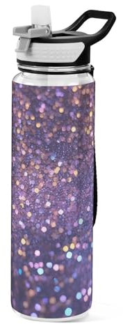 KLL Water Bottle 900ml with Straw Lid, Leakproof Water Bottles, Clear Tritan Water Bottle for Marathon Practice, Glitter Sequins, Pink, Purple, Blue