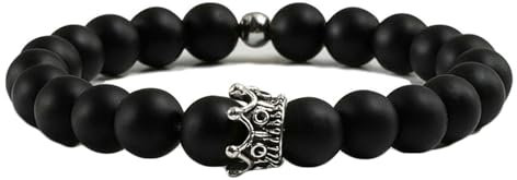 Stfery 8mm Bracciale Pietra Naturale, Elasticoargento Nero Pietra Naturale Donna Bracciale Concorona