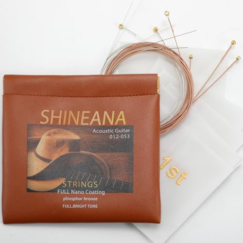 Cuerdas de guitarra – Cuerdas para guitarra acústica – Revestimiento completo Nono, embalaje de bolsa de almacenamiento de piel de bronce fosforoso, tono brillante, para guitarras de 6 cuerdas,
