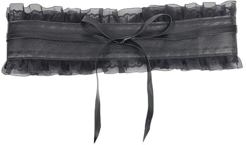 PTILSERY Women Stretchy Waist Belt Elegant Pleated Lace Corset Elastic Rope Decorative Women Corset with Self Tie Rope