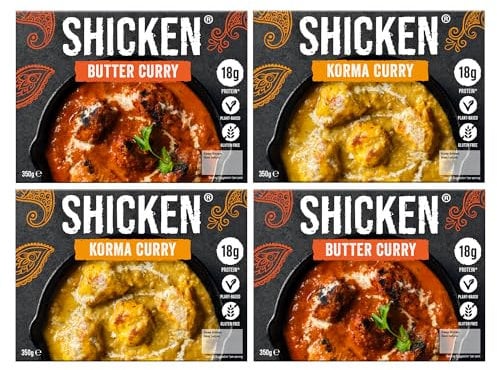 SHICKEN Mild Curry Box with 2 x SHICKEN Butter Curry & 2 x SHICKEN Korma Curry (350g each) | Plant Based Indian Ready Meals for Two | Chef Made Vegan Curry | Just Add Sundries!