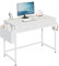 Klihome Schreibtisch mit 2 Schubladen + Stauraum - 100x48x75cm Weißer PC-Tisch inkl. Kopfhörerhalter für Schlafzimmer/Wohnzimmer