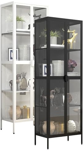 VCM Glasvitrine stehend | Vitrine Glas mit ESG-Sicherheitsglas | Maße ca. H. 180 x B. 60 x T. 35 cm | Standvitrine Glas | Modern und platzsparend | Glas Vitrinenschrank – Floka XXL
