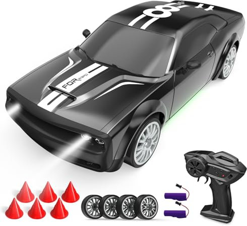 1:20 RC Auto 20km/h, 4 WD Ferngesteuertes Auto mit 2 Akku 2.4Ghz rc Drift car Mit 6 Hindernissen und 4 Ersatzreifen (Schwarz)