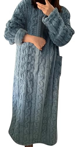 KBOPLEMQ Pigiama da donna in pile invernale, morbido, lungo, da notte, caldo, pigiama, pigiameria, oversize, maglione lungo a maglia grossa, Blu, XL