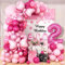 Pink 2nd Birthday Balloons Decorations, Hot Pink Rose Polka Dots Balloons Arch Kit, Huge Bow Foil Balloon, pink Number 2 Balloon Tower for Baby Shower Girls Princess 2nd Theme Party