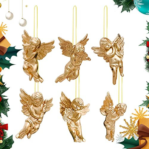 Weihnachtsengel | Weihnachtsengel zum Aufhängen - Weihnachtsbaum-Anhänger-Puppe, 6 STÜCKE Weihnachtsengel-Puppe zum Aufhängen, saisonales Partyzubehör, Silber/Gold