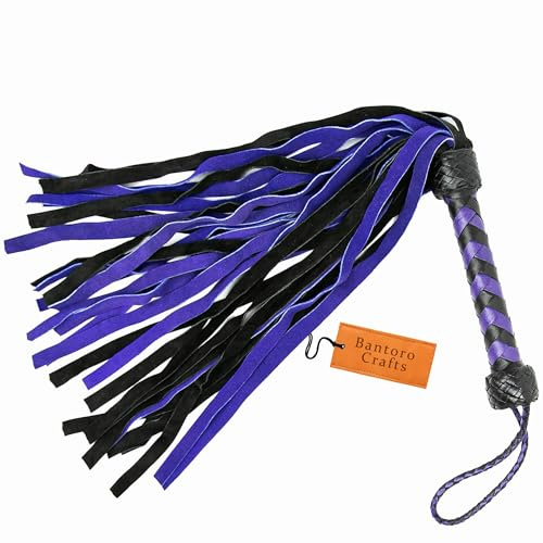 Thuddy Flogger - Frustino da gioco in pelle di alta qualità, 30 cascate per BDSM, bondage e impatto erotico, colore: viola e nero