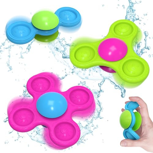 Guibola Saugnapf Spielzeug Baby 3 Stück Sensorik Spinner Baby 10 Monate+ Silikon Badespielzeug Montessori Spielzeug Reise Spielzeug Fenster Spielzeug für Jungen und Mädchen（Klassiker-Stern