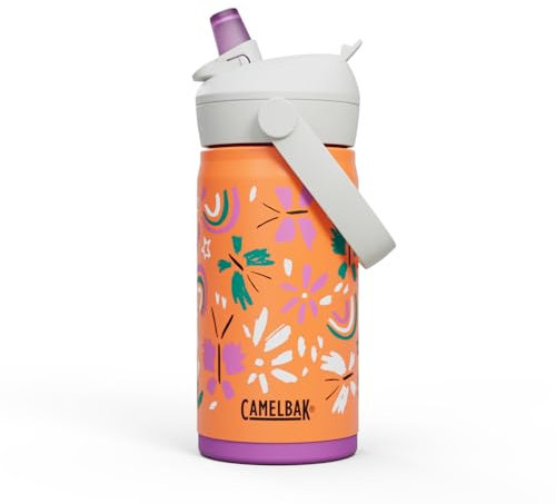 CAMELBAK - Botella infantil Thrive Flip Straw, acero inoxidable con aislamiento, Botella, Mariposa Arcoíris, 350 ml