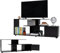 KOMFOTTEU Meuble TV pour Téléviseurs Jusqu'à 55 Pouces, Banc TV à 3 Niveaux avec Armoire à Porte, Table TV avec Pieds réglables, 152 x 38 x 58,5 cm, pour Salon Chambre et Bureau (Noir)