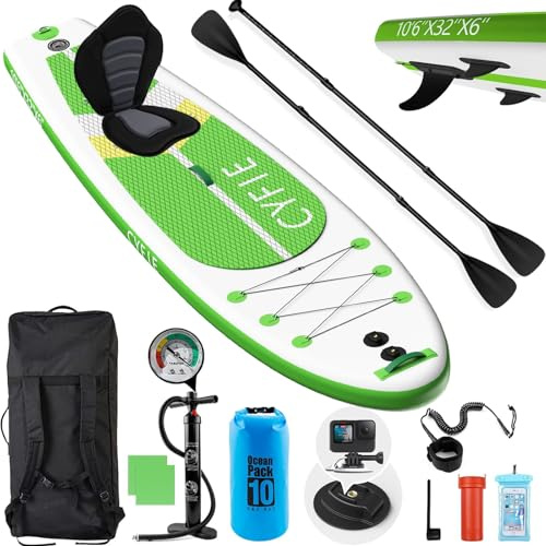 CYFIE Grün Stand Up Paddling Board Complete Zubehör,Aufblasbare SUP Board Set mit Kajaksitz und Dual-Use-Paddel,Stand Up Paddle Board Für Erwachsene, 320 cm Stand-Up Paddling,Tragfähigkeit 150kg