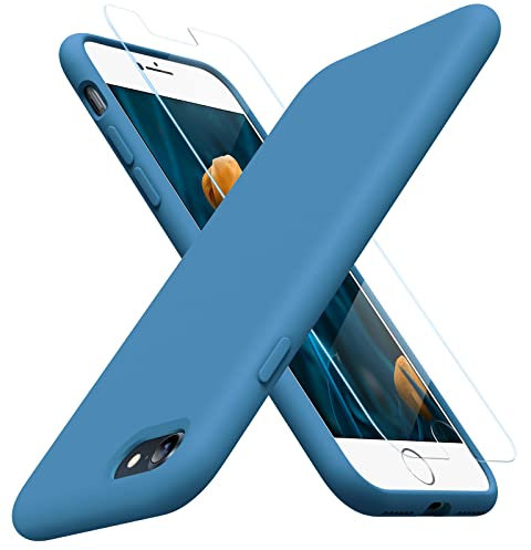 Miracase Ultra Slim for iPhone SE Case 2022/2020, iPhone 8/7 Phone Case, [with 1 Screen Protector] [Anti-Slip and Drop Protection] Full-body Protective Shockproof Silicone Case, 4.7 Inch (Capri Blue)