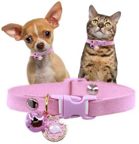 Welpenhalsband mit Glöckchen, hübsches Mädchen-Hundehalsband, Katzenhalsband mit Glöckchen für XXS, XS, kleine Hündinnen, Kätzchen, Tier, Rosa, XS