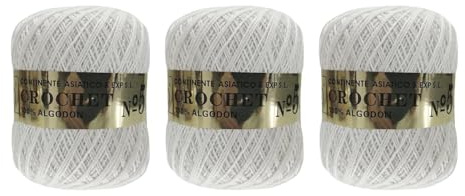 JYC CREATIVE Filato di Cotone n. 12 – Matassa da 80g – 100% Cotone Naturale per Uncinetto Extra Fine, Merletti e Pizzi – Colore 3, Bianco